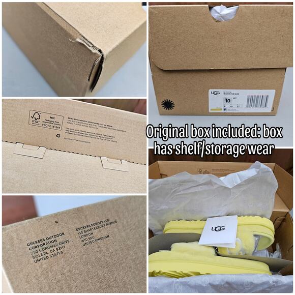 Fuzzy Fur Slides UGG Laton Size 10 Yellow Wool Embroidered Logo Sandal Suede EUC - Picture 10 of 14